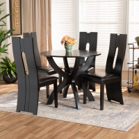 Baxton Studio Ronda-Dark Brown-5PC Dining Set Ronda Modern and Contemporary Dark Brown Faux Leather Upholstered and Dark Brown Finished Wood 5-Piece Dining Set